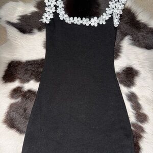Zara | Dresses | Zara Black Mini Dress With White Floral Accents | Poshmark